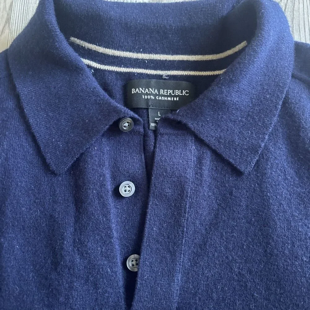 Banana Republic Men’s 100% Cashmere Navy Preppy Collared Sweater Size Large